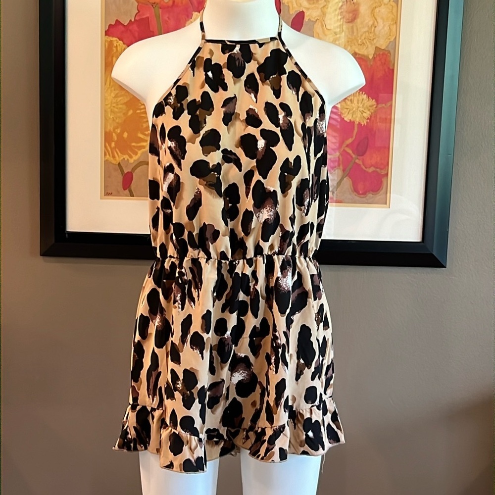 SHEIN Leopard Print Stretch Waist Halter Romper Size Large